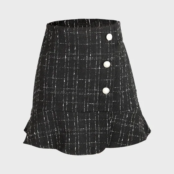 J.ING Othmar Black Tweed Ruffle Hem Mini Skirt Size L NWT - Picture 2 of 4